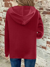 Load image into Gallery viewer, Full Size Texture Button Detail Drawstring Long Sleeve Hoodie
