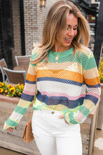 Load image into Gallery viewer, Openwork Contrast Striped Round Neck Knit Top
