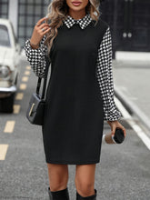 Load image into Gallery viewer, Houndstooth Collared Neck Long Sleeve Mini Dress
