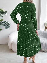 Load image into Gallery viewer, Tied Polka Dot Long Sleeve Midi Dress
