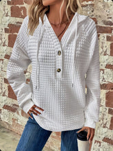 Load image into Gallery viewer, Full Size Texture Button Detail Drawstring Long Sleeve Hoodie
