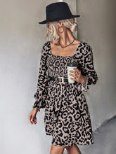 Load image into Gallery viewer, Leopard Smocked Flounce Sleeve Mini Dress
