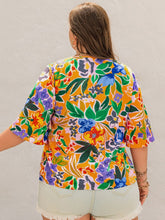 Load image into Gallery viewer, Plus Size Printed Tie Neck Half Sleeve Blouse
