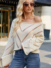 Load image into Gallery viewer, Openwork Boat Neck Long Sleeve Sweater
