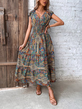 Load image into Gallery viewer, Smocked Printed Cap Sleeve Midi Dress
