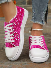 Load image into Gallery viewer, Sequin Round Toe Flat Sneakers
