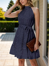 Load image into Gallery viewer, Tied Polka Dot Grecian Sleeveless Dress
