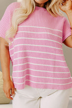 Load image into Gallery viewer, Plus Size Striped Round Neck Cap Sleeve Knit Top
