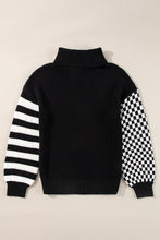 Load image into Gallery viewer, Striped &amp; Checkered Turtleneck Dropped Shoulder Sweater
