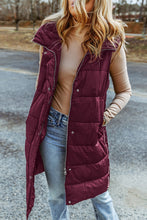 Load image into Gallery viewer, Longline Hooded Sleeveless Puffer Vest
