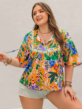 Load image into Gallery viewer, Plus Size Printed Tie Neck Half Sleeve Blouse
