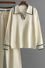 Load image into Gallery viewer, Contrast Trim Johnny Collar Top and Drawstring Pants Sweater Set
