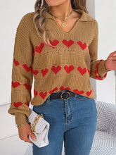 Load image into Gallery viewer, Heart Johnny Collar Long Sleeve Sweater
