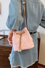 Load image into Gallery viewer, Chain Drawstring Raw Edge Denim Bucket Bag
