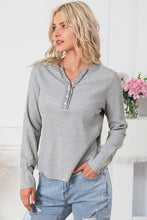 Load image into Gallery viewer, Buttoned Notched Neck Long Sleeve T-Shirt

