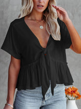 Load image into Gallery viewer, Tied Plunge Short Sleeve Blouse
