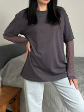 Load image into Gallery viewer, Faux Layered Round Neck Mesh Sleeve Top
