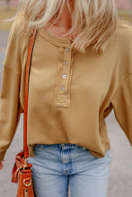 Load image into Gallery viewer, Waffle-Knit Half Button Round Neck Long Sleeve Top
