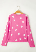 Load image into Gallery viewer, Heart Round Neck Long Sleeve Top and Elastic Waist Shorts Set
