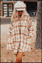 Load image into Gallery viewer, Plaid Collared Neck Long Sleeve Mini Shirt Dress
