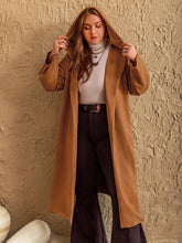 Load image into Gallery viewer, Plus Size Tied Long Sleeve Hooded Coat with Pockets
