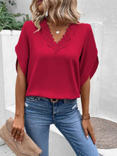 Load image into Gallery viewer, Lace Detail V-Neck Half Sleeve Blouse
