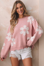 Load image into Gallery viewer, Pearl Trim Flower Round Neck Sweater
