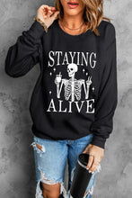 Load image into Gallery viewer, Skull Graphic Round Neck Long Sleeve Sweatshirt
