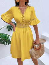 Load image into Gallery viewer, Cutout V-Neck Flounce Sleeve Mini Dress
