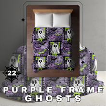 Load image into Gallery viewer, Blanket Halloween #22 - Purple Frame Ghosts - PREORDER ends 7/25
