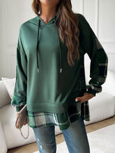 Load image into Gallery viewer, Devine Drawstring Plaid Long Sleeve Hoodie
