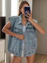 Load image into Gallery viewer, Pocketed Button Up Cap Sleeve Denim Jacket
