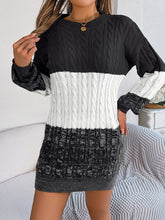 Load image into Gallery viewer, Cable-Knit Round Neck Color Block Sweater Dress
