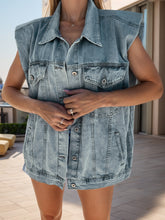 Load image into Gallery viewer, Pocketed Button Up Cap Sleeve Denim Jacket
