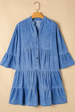 Load image into Gallery viewer, Notched Three-Quarter Sleeve Denim Dress
