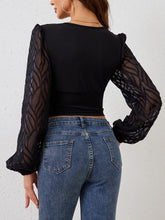 Load image into Gallery viewer, Lace Patchwork Plunge Long Sleeve Blouse
