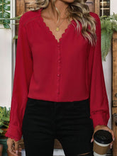 Load image into Gallery viewer, Lace Detail V-Neck Long Sleeve Blouse
