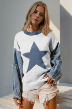 Load image into Gallery viewer, Double Take Full Size Star Pattern Raw Edge Long Sleeve Sweater
