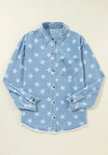 Load image into Gallery viewer, Raw Hem Star Collared Neck Denim Top
