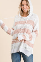 Load image into Gallery viewer, Reborn J Full Size High-Low Striped Popcorn Hoodie Sweater
