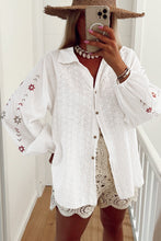 Load image into Gallery viewer, Embroidered Eyelet Collared Neck Long Sleeve Shirt

