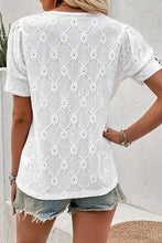 Load image into Gallery viewer, Eyelet Round Neck Short Sleeve Blouse
