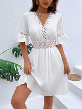 Load image into Gallery viewer, Cutout V-Neck Flounce Sleeve Mini Dress
