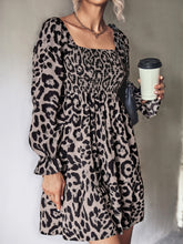 Load image into Gallery viewer, Leopard Smocked Flounce Sleeve Mini Dress
