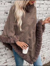 Load image into Gallery viewer, Fuzzy Hem Cable-Knit Poncho
