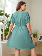 Load image into Gallery viewer, Plus Size Swiss Dot Ruffled Surplice Flutter Sleeve Mini Dress
