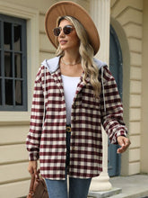 Load image into Gallery viewer, Drawstring Plaid Long Sleeve Hooded Jacket
