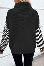 Load image into Gallery viewer, Checkered Striped Turtleneck Long Sleeve Sweater
