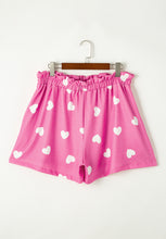 Load image into Gallery viewer, Heart Round Neck Long Sleeve Top and Elastic Waist Shorts Set
