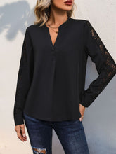 Load image into Gallery viewer, Notched Lace Long Sleeve Blouse
